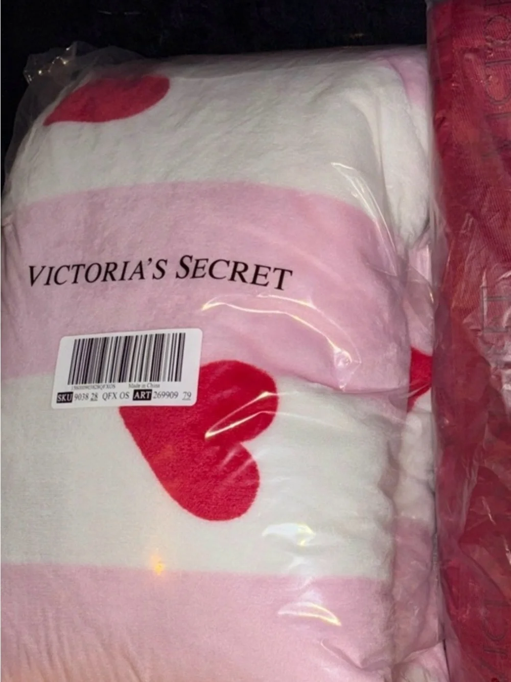 Victoria's Secret Pink, White & Red Heart Plush Throw